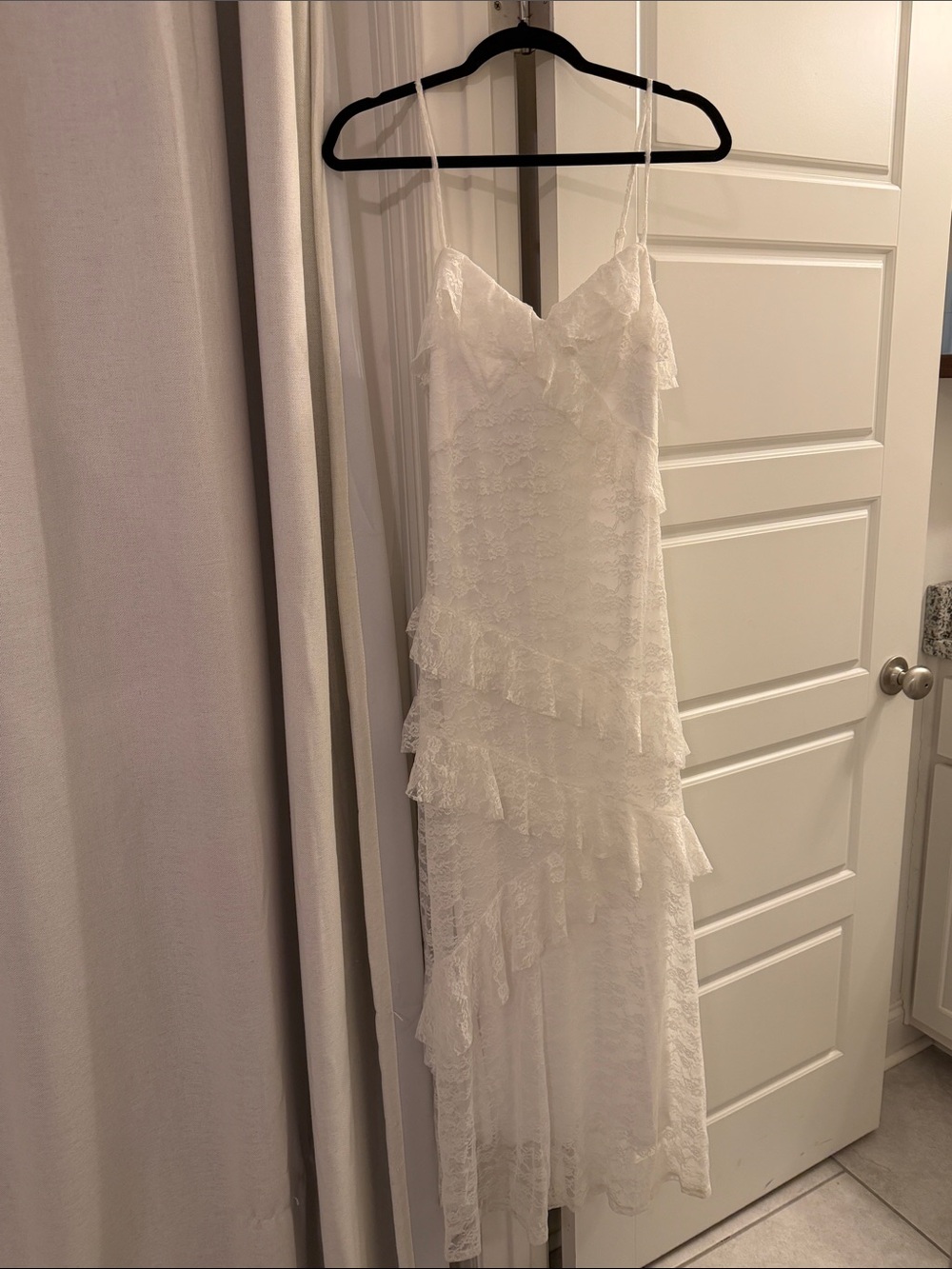 White Lace Ruffled Slip Dress - Women